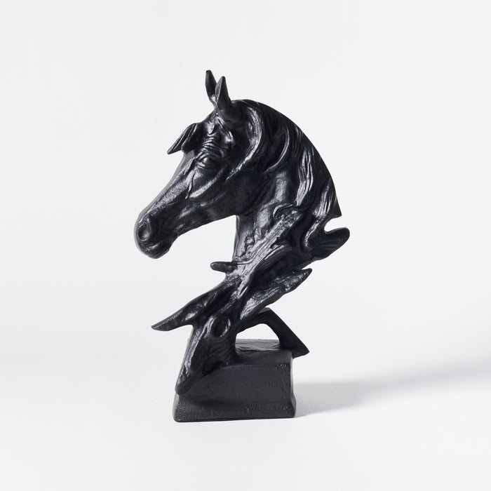 Horses Head on Plinth - Matt Black