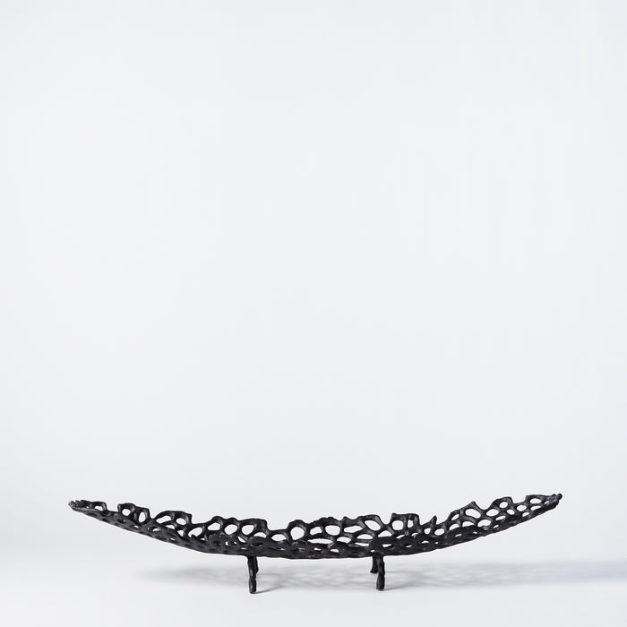 Large Holed Oval Dish - Matt Black