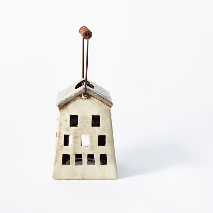 Small Beige House Handled Lantern