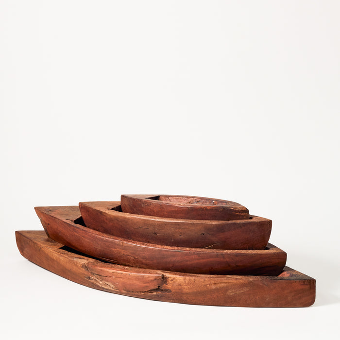 Set of Four Wooden Boat Trays