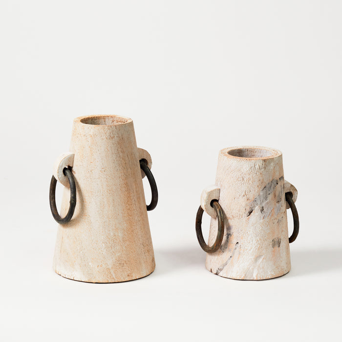 Set of 2 Whitewash Wooden Milk Pots