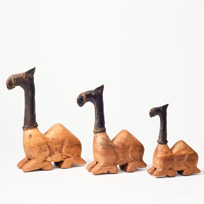 Set of Three Wooden Camels