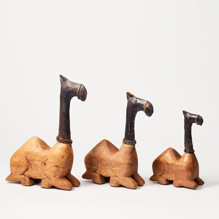 Set of Three Wooden Camels