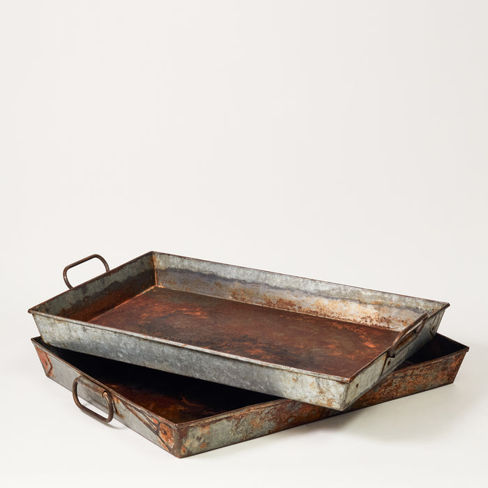 Set of Two Iron Trays With Handles