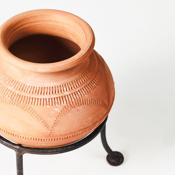 Light Terracotta Pot on Iron Stand