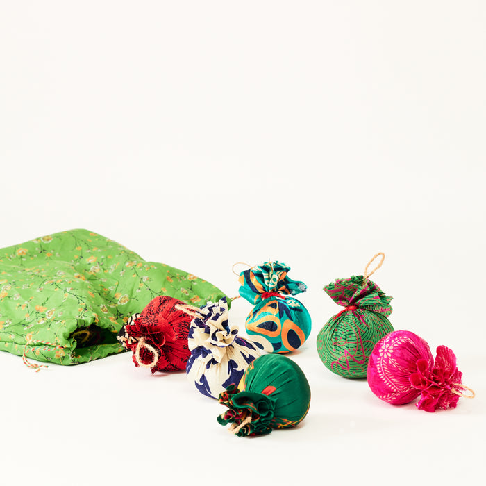 Set of 12 Vintage Sari Ornaments