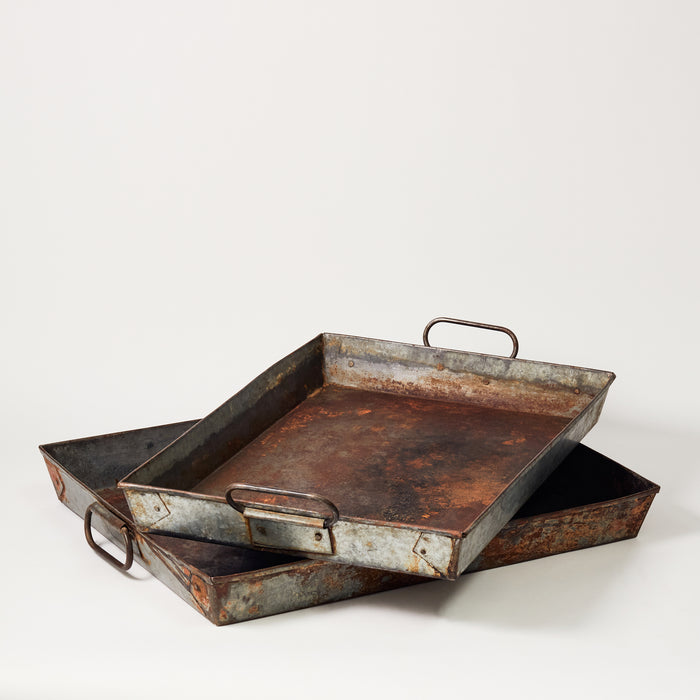 Set of Two Iron Trays With Handles