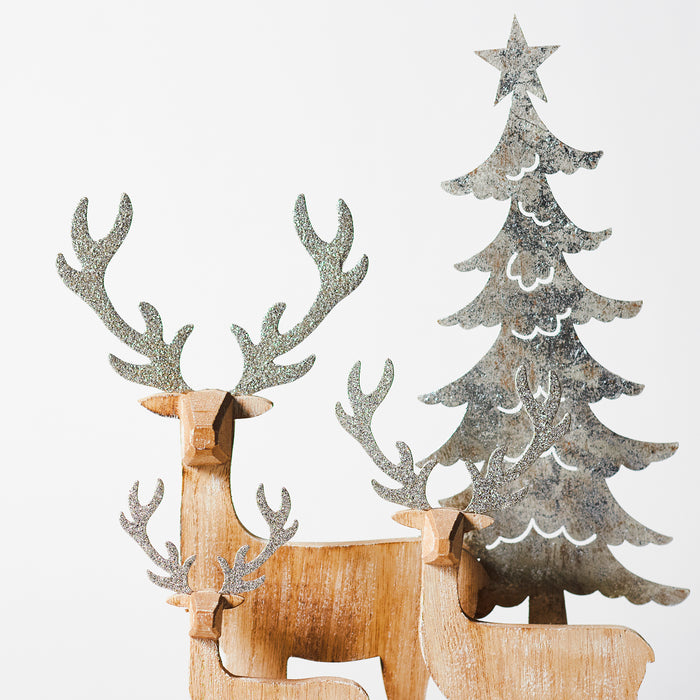 Sm. Metal Reindeers w/ Tree on Base