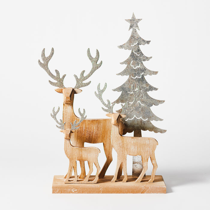 Lg. Metal Reindeers w/ Tree on Base