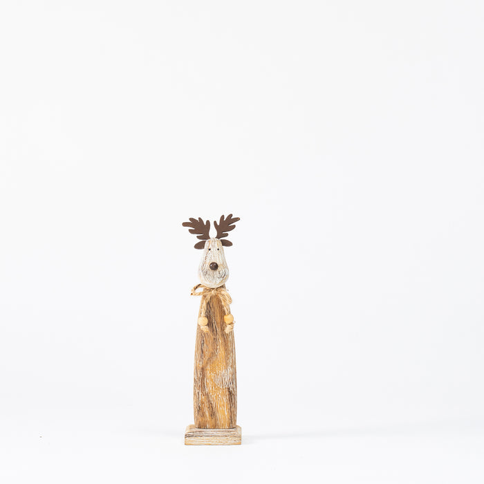 Small Wooden Reindeer on Plinth