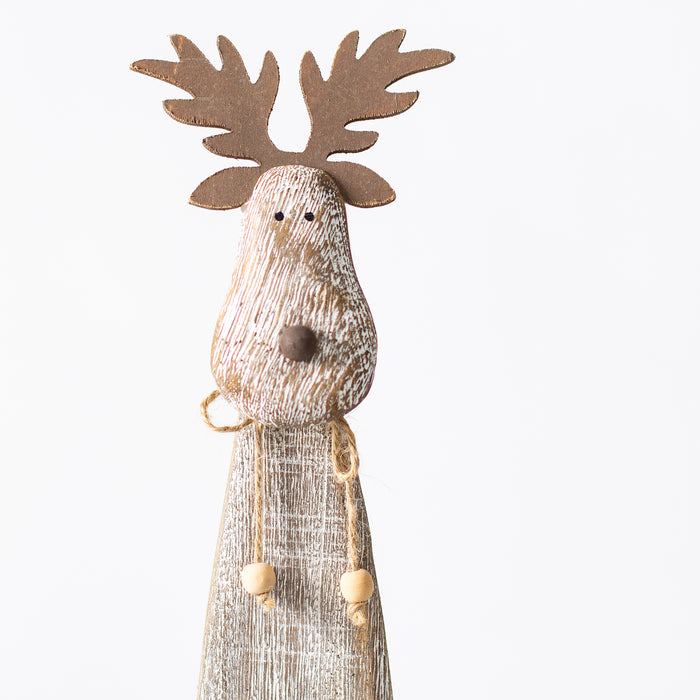 Small Wooden Reindeer on Plinth