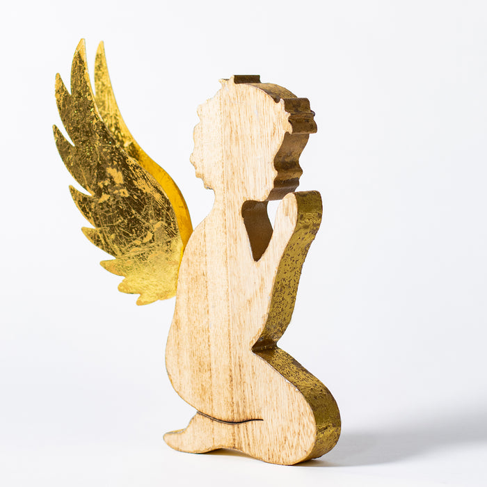 Large Kneeling Wooden Cherub