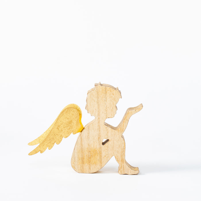 Medium Seated Wooden Cherub