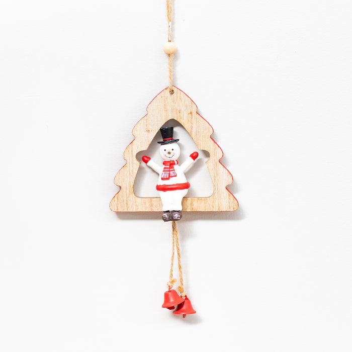 Wooden Tree with Snowman Hanger