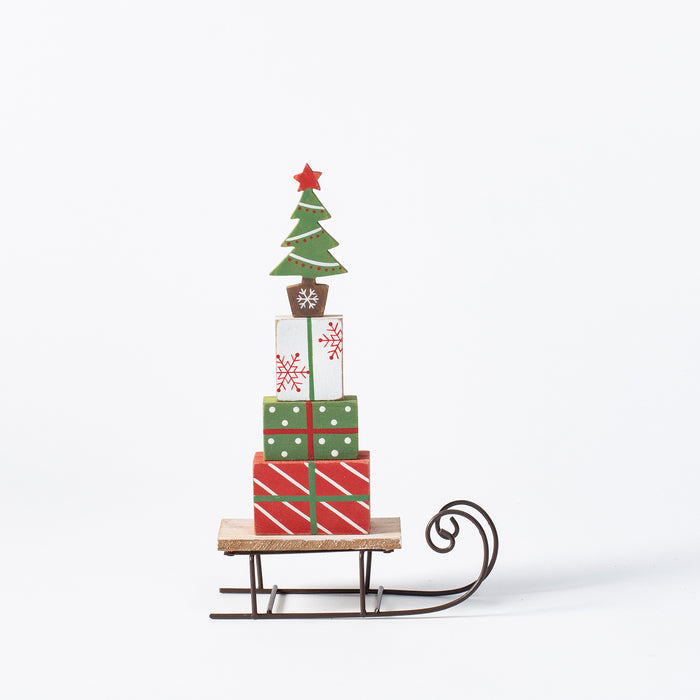 Small Wooden Sleigh with Presents