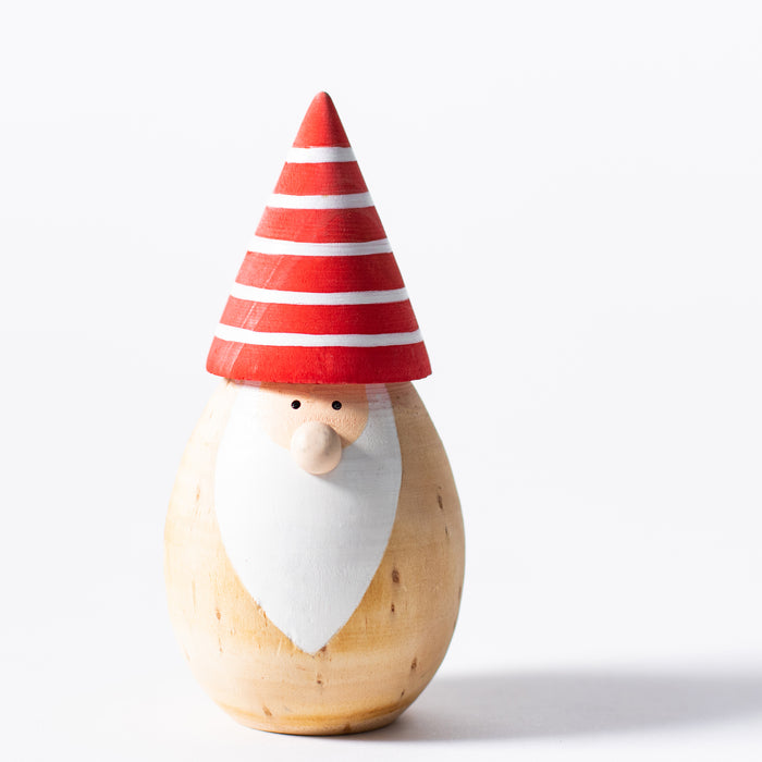 Lg.Rnd Wooden Santa with Stripe