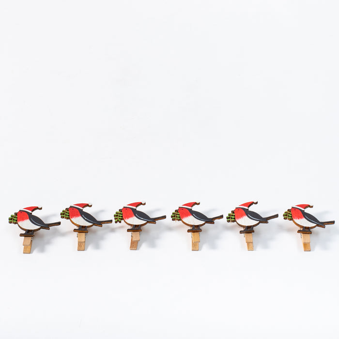 Set of Six Robin Clips on String