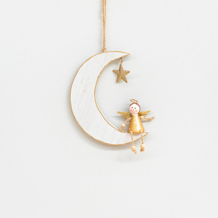 Wooden Moon and Angel Hanger