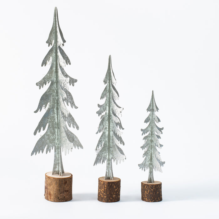 Small Metal Tree on Log Base