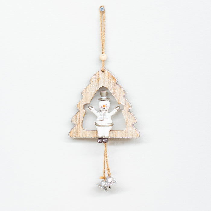 Wooden Tree with Snowman Hanger