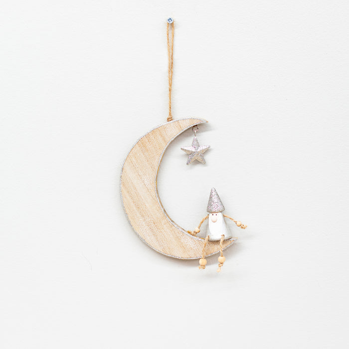 Wooden Moon and Santa Hanger