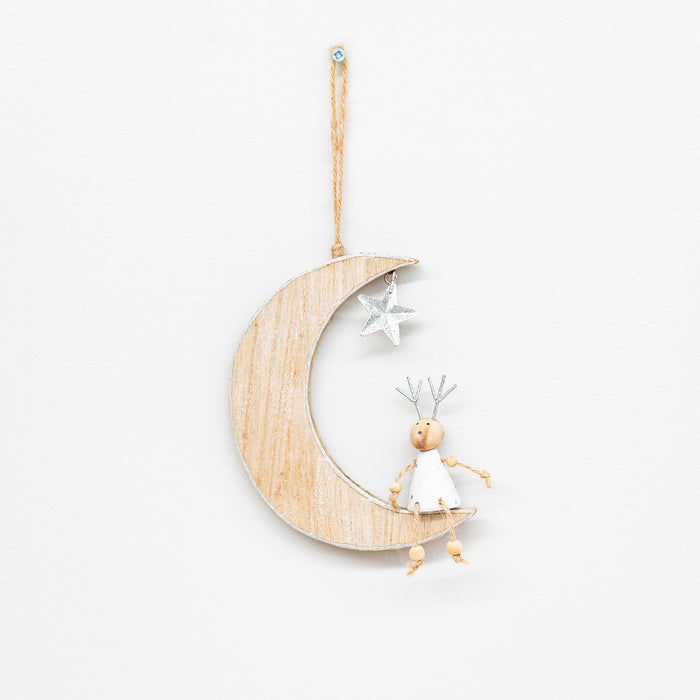 Wooden Moon and Reindeer Hanger