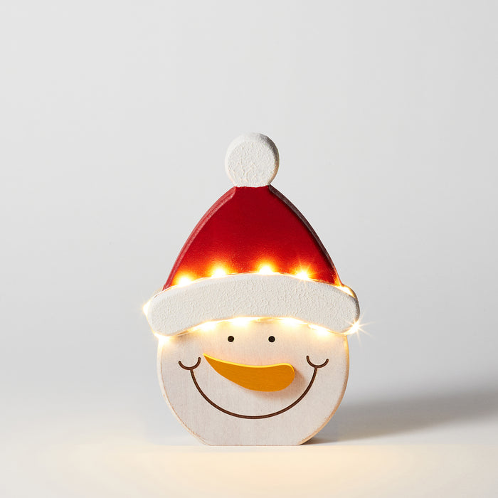 Small Wooden Snowman W/Light