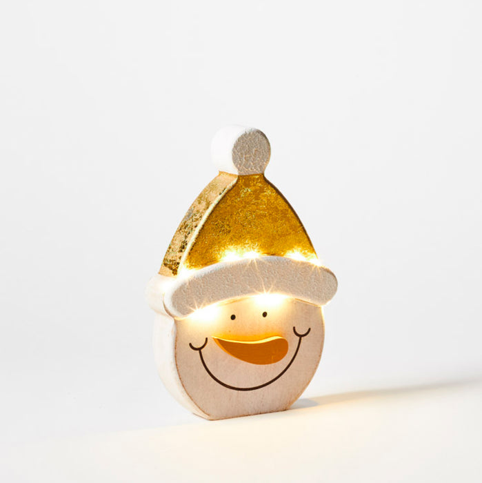 Small Wooden Snowman W/Light