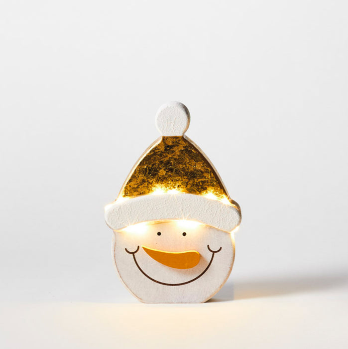 Small Wooden Snowman W/Light