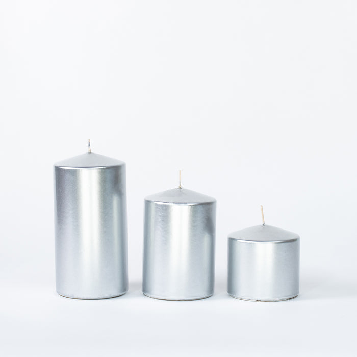 Small Wide Pillar Candle - Silver