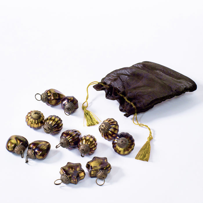 Gift Bag 12 Mini Ass.Baubles - Gold