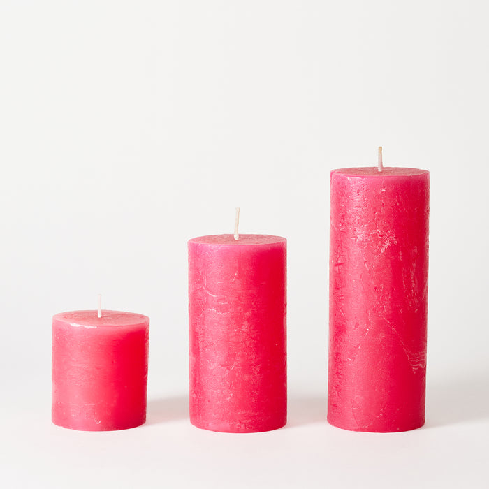 Lg.Rustic Pillar Candle - Fuchsia