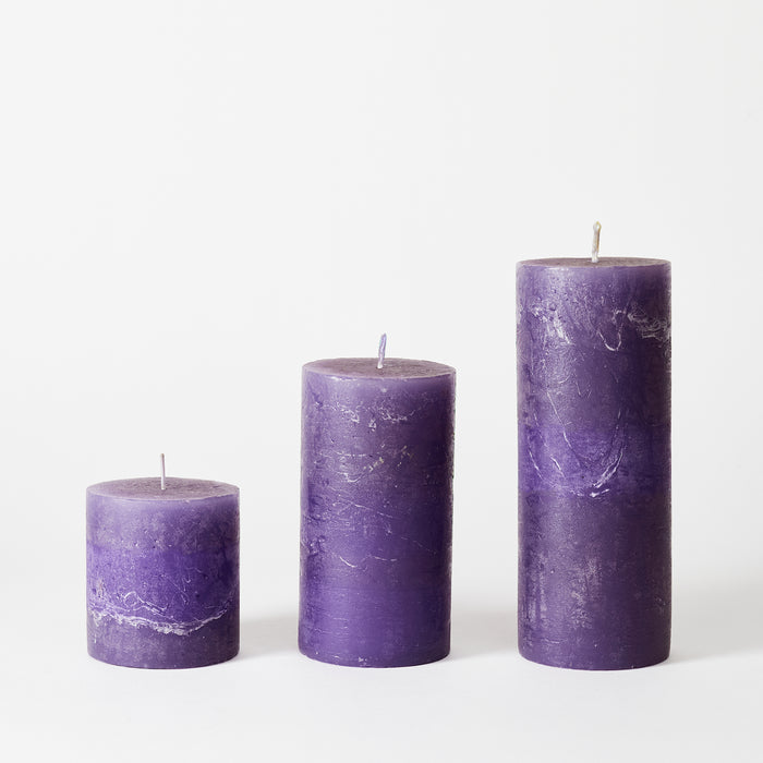 Large Rustic Pillar Candle - Violet