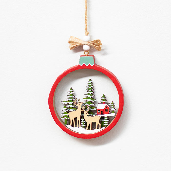 Red Bauble with Reindeer Hanger