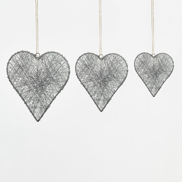 Set of Three Wire Heart Hangers