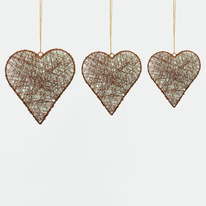 Set of Three Wire Heart Hangers