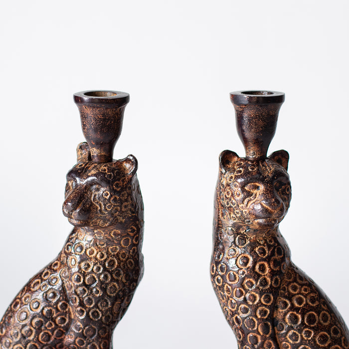 Pair of Leopard Candlesticks