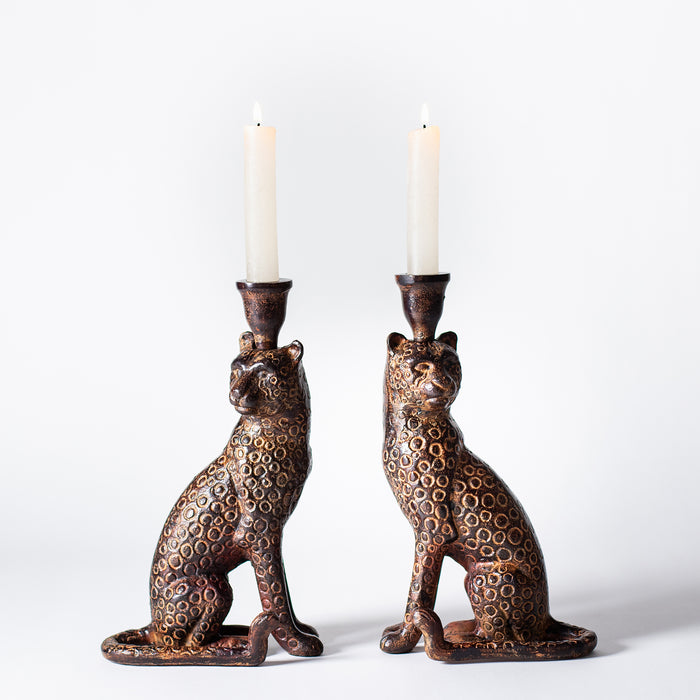 Pair of Leopard Candlesticks