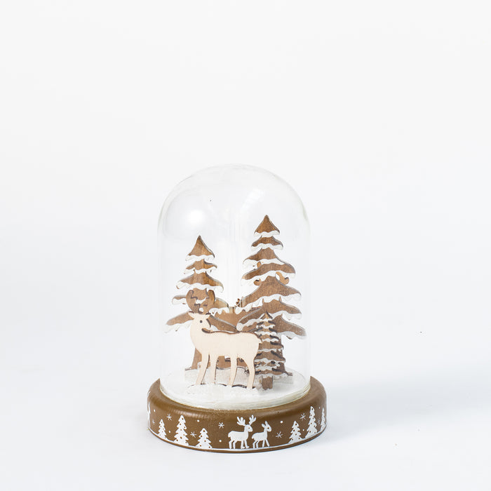 Small Wooden Deer in Glass Dome