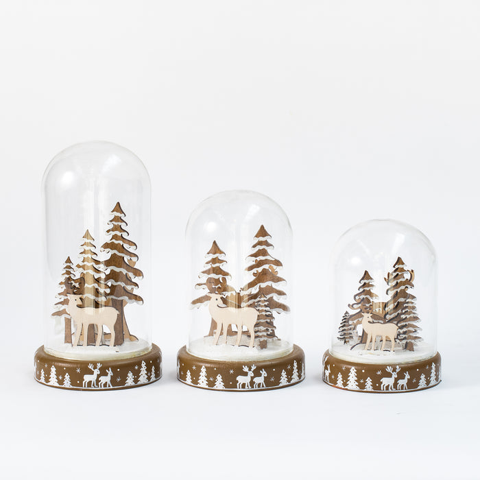 Small Wooden Deer in Glass Dome