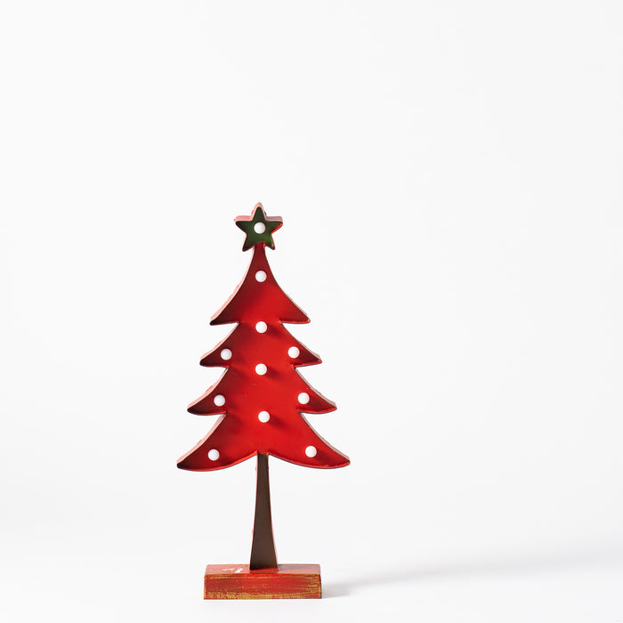 Small Red Metal Tree on Base