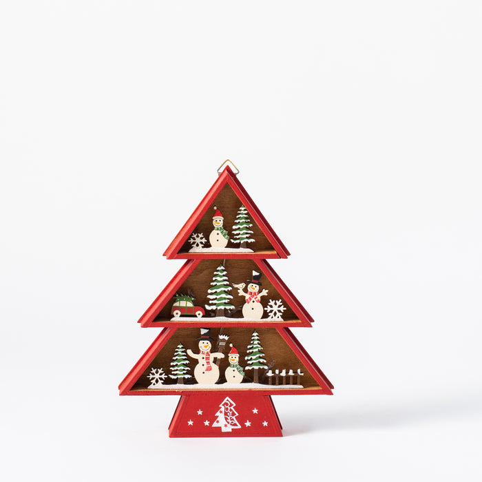 Small Wooden Tree with Snowmen