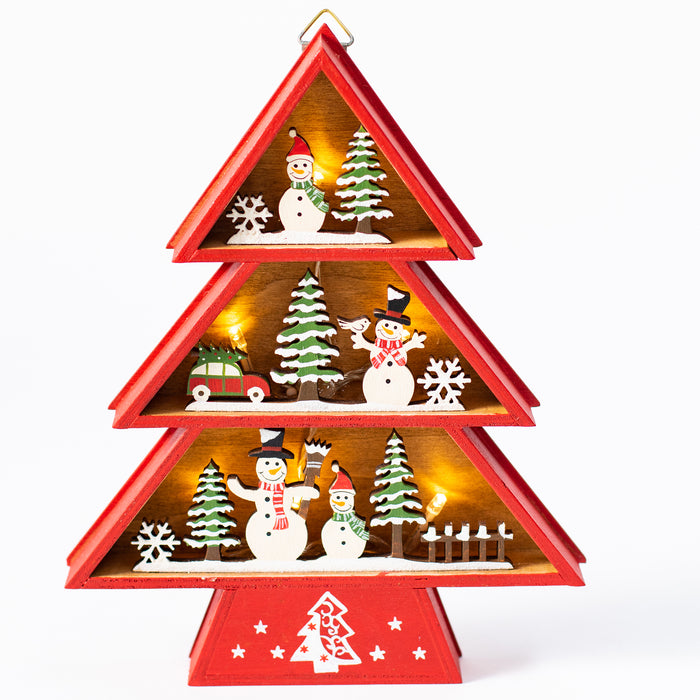 Small Wooden Tree with Snowmen