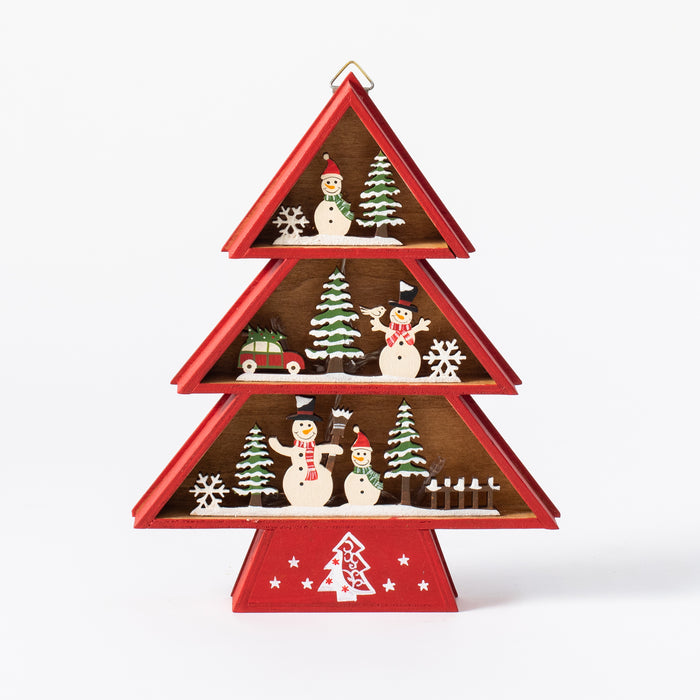 Large Wooden Tree with Snowmen