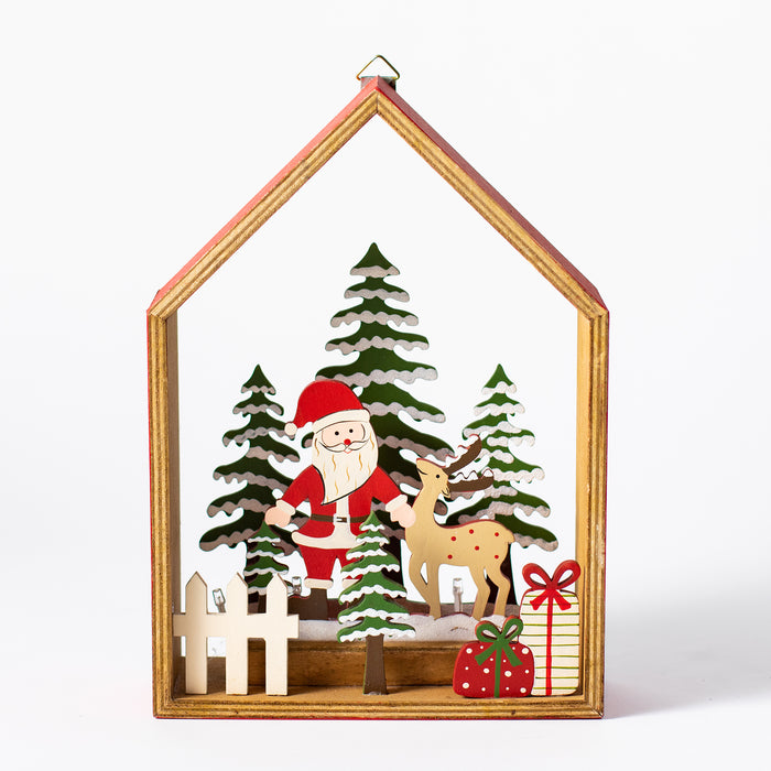 Large Wooden Red House with Santa