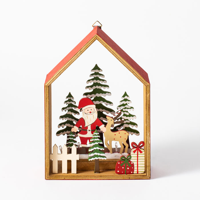 Large Wooden Red House with Santa