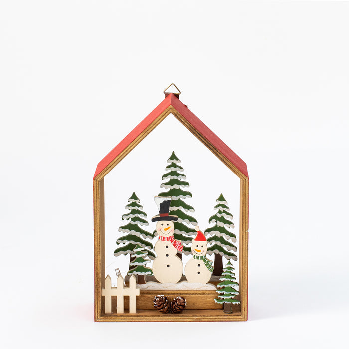 Md.Wooden Red House/Snowmen