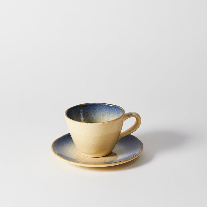 Coffee Cup and Saucer - Ivory/Blue