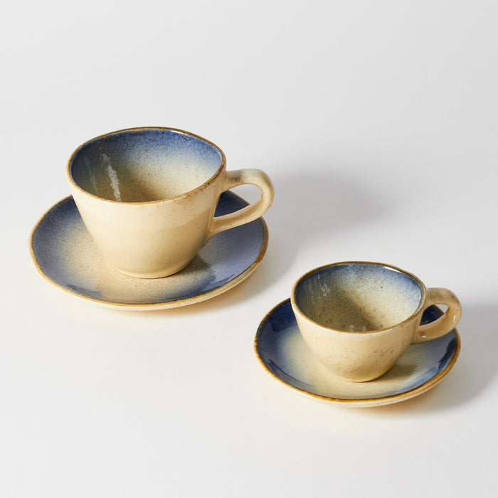 Coffee Cup and Saucer - Ivory/Blue