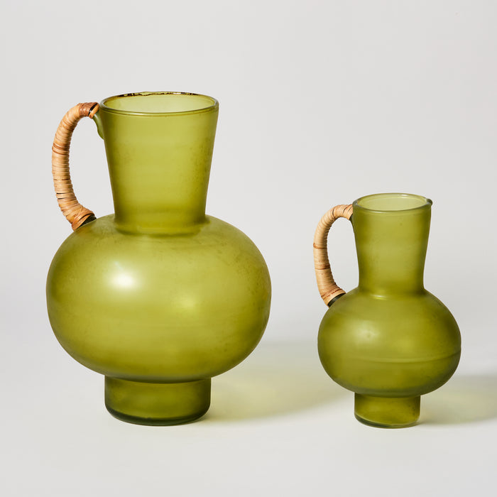 Lg Rattan & Glass Pitcher - Olive